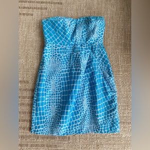 NWT Tibi Strapless blue animal printed mini Dress in size 2